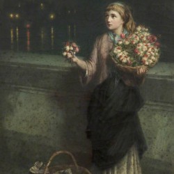Selling flowers on a bridge in the night time